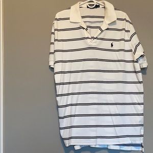 White and black striped men’s polo short sleeve